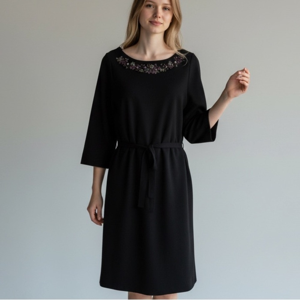 Bob Mackie Wearable Art Women’s M Knit Shift Dress Grapevine Jeweled Neckline